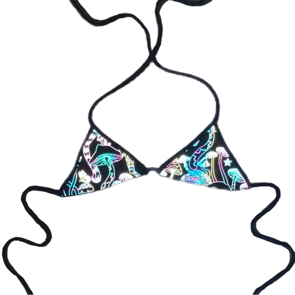 Jazzy Grams Black Psychedelic‎ Mushrooms Wonderland Triangle Top S/M